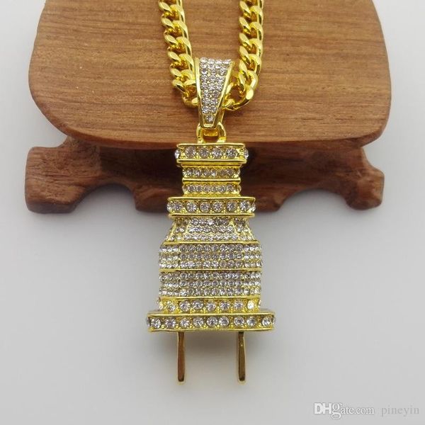 

retail punk style rehinstone plug pendants necklaces men women rock jewelry gifts with chain night clud necklace ne715, Silver