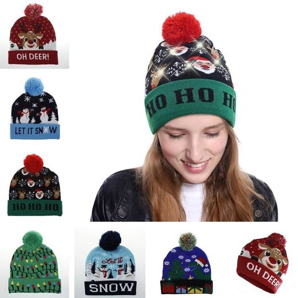 

christmas fashion led knitted hat fashion xmas caps light-up beanies hats outdoor light pompon ball ski cap party hats yd0388, Blue;gray