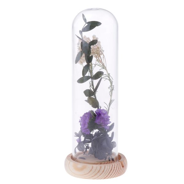 

glass display jar dome flower cover vase with wooden base, dried flower display stands shelf stands