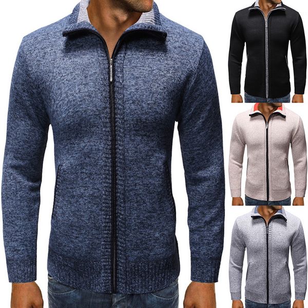 

2019 sweater coat men winter casual zipper sweater cardigan male autumn stand collar solid knitted cardigan jacket hombre, White;black