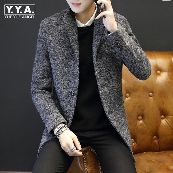 

autumn 2019 new korean men wool trench coat fashion brand slim turn-down collar fleece lined jackets plus size 5xl warm outwear, Black