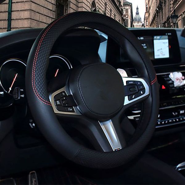 

sports leather car steering wheel cover for lifan kia mitsubishi car accessories for 37-38cm