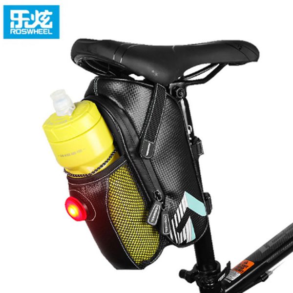 

roswheel upgrade bicycle bag saddle bag carbon rainproof cycling mtb road bike back seat tail pouch bags taillight ing