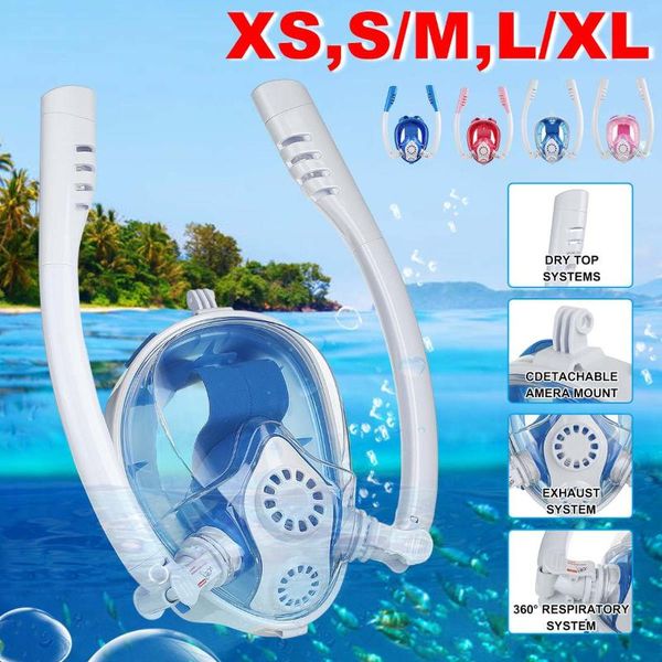 

2020 upgraded double breath tube swimming mask full face snorkeling mask anti-fog for adults kids diving diving equipments