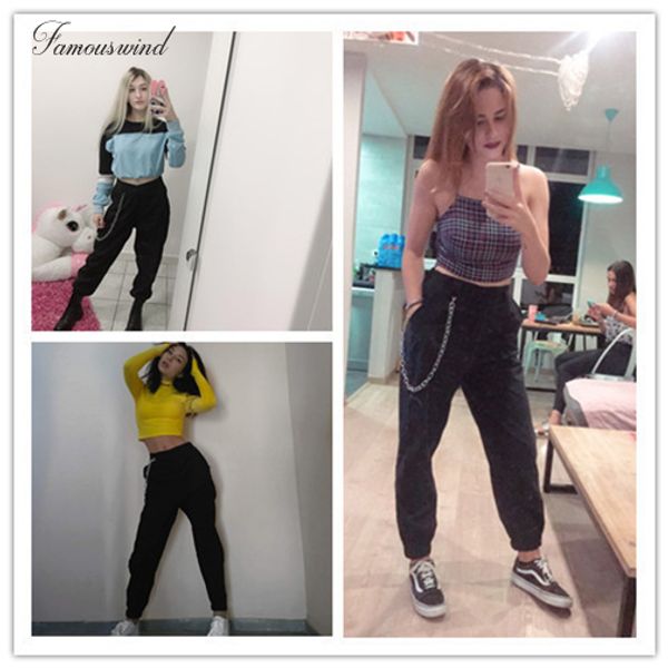 

2019 solid pant женский высокой талией шаровары женщины мода тонкий сплошной цвет длинные брюки хип-хоп streetwear лето, Black;white