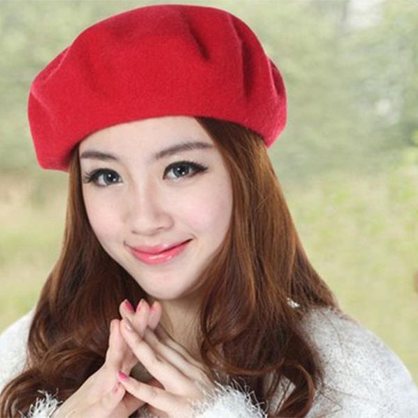

lady spring winter berets hat painter style hat women wool vintage berets solid color caps female bonnet warm walking cap, Blue;gray