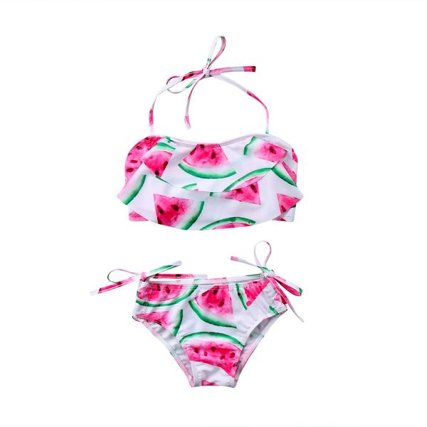 

kids girl halter watermelon printed swimwear swimsuit ruffles bandage briefs beachwear cute girls bikini sets bathing suit