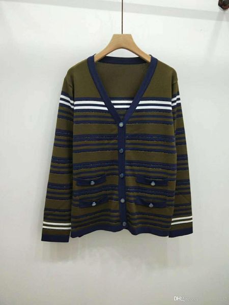 

629 2019 осень бренд тот же стиль свитер мода выпускной свитер кардиган женская одежда v образным вырезом полосатый с длинным рукавом dl, White;black