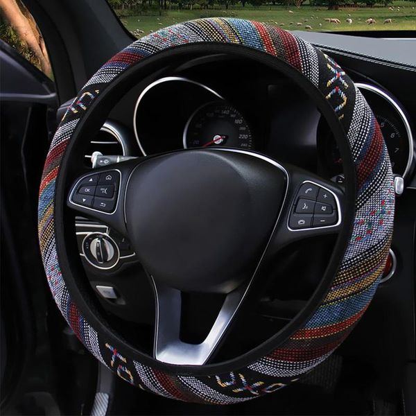 

car steering wheel cover national flax without inner ring elastische auto styling steering wheel sleeve automobile decoration