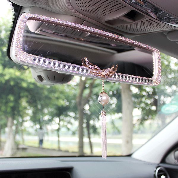 

muniuren 1pcs car diamond interior rearview mirror decoration crystal angel wings car mirror for girls women auto accessories