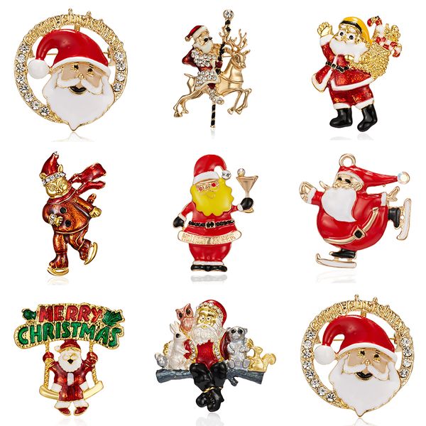 

rinhoo cute santa claus brooch pins enamel reindeer santa claus skating brooch christmas gifts for women girls fashion jewelry, Gray