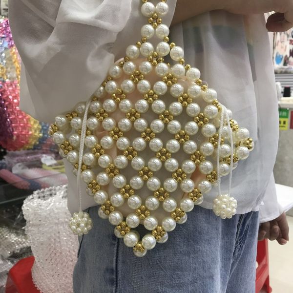 

diamond shape square pearl handmade beaded bag fashion hand bags for women 2020