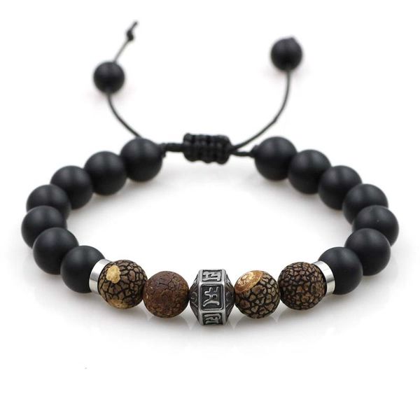 

natural stone tiger eye elastic bracelet stainless steel peace buddhism charm braid bracelet & bangle jewelry for men women, Black