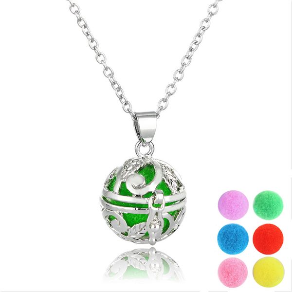 

two-sided carving aromatherapy diffuser pendeloque cut dragon and phoenix the ball cotton essential oil ornaments can drop perfume diy neckl, Silver