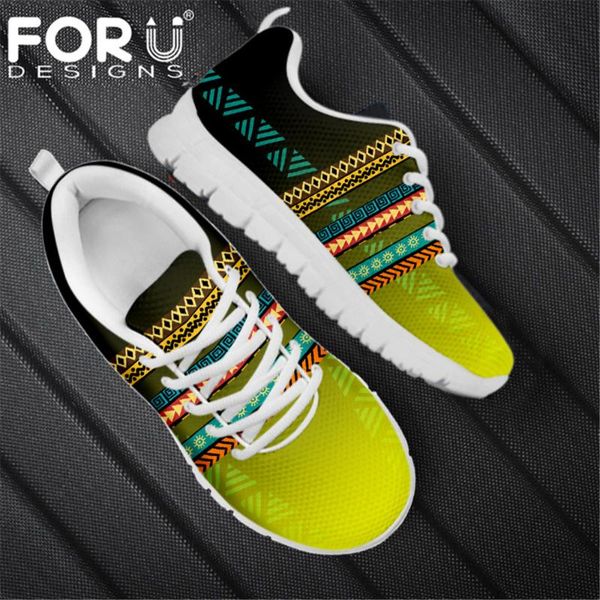 

forudesigns 2020 casual flat shoes hit color design women flats tribal strip print autumn sneakers ladies lace up footwear black