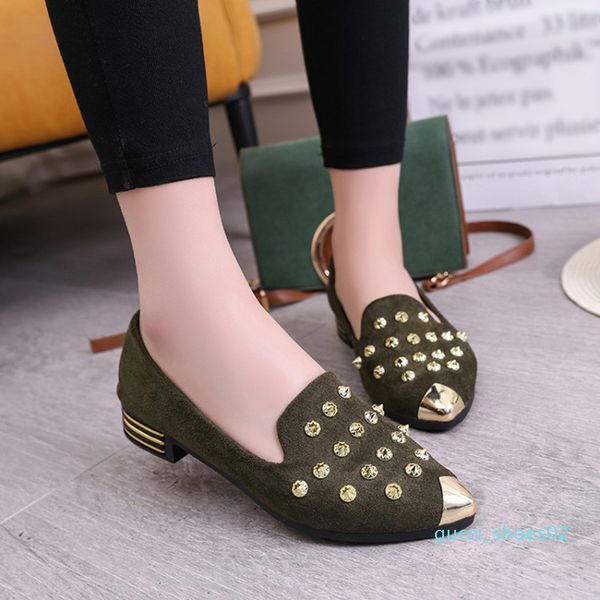 

dropshipping women shoes fashion pointed toe girls rivet flats spring autumn woman flat ladies rivet women loafers shoes g02, Black
