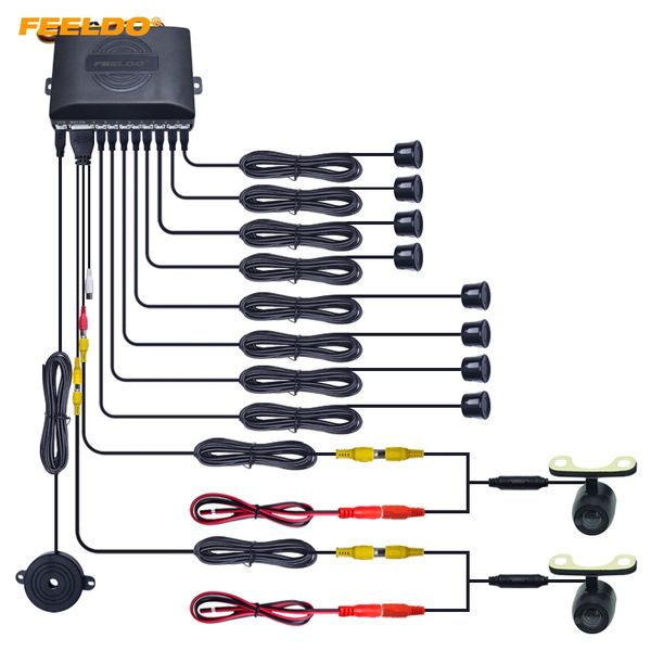 

feeldo 1set car 8-sensor parking sensor with 2pcs mini ccd camera dual visual rearview video parking radar system #fd-923