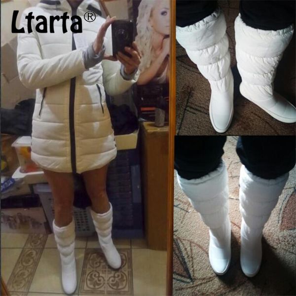 

ltarta 2017 women winter knee high boots casual winter down snow boots popular round toe slip-on shoes x-85, Black