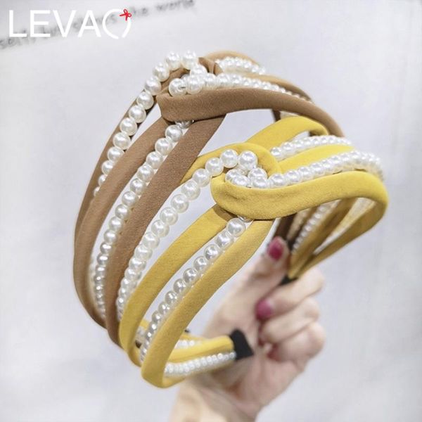 

levao pearls hollow cross headbands hair bands solid suede hairbands hair hoop bezel knot headband accessories for women