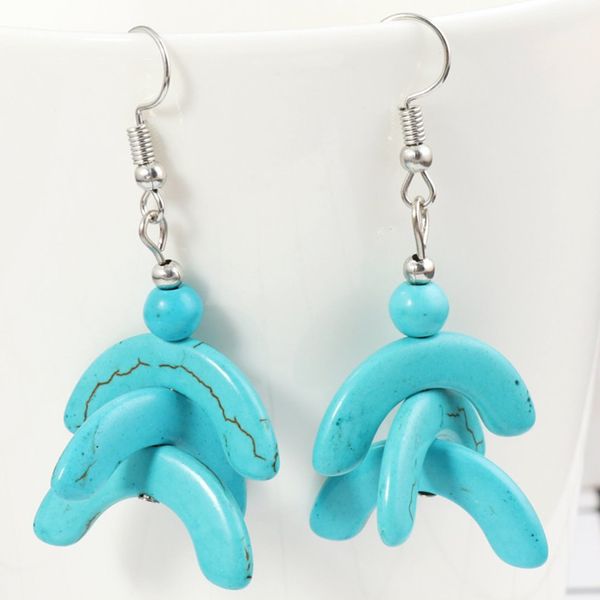 

10 pairs silver plated layer geometric green turquoise stone dangle earrings for women ethnic style jewelry