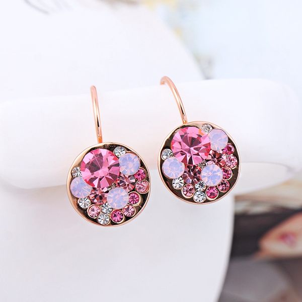 

high-end pink austrian crystal earrings rose gold color fashion round dangle earrings for women gift jewelry, Silver