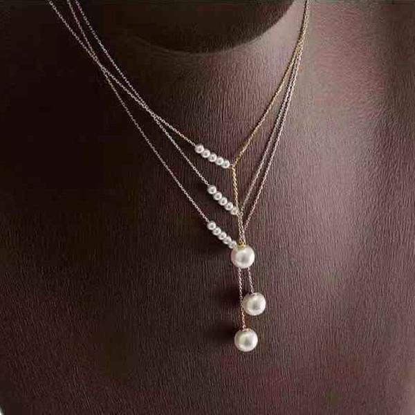 

women's adjustable pearl necklace temperament sweet accessories female clavicle chain y-style sleek minimalist short jewelry, Silver