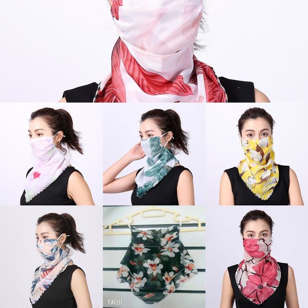 

9v2yz half women scarf face mask silk chiffon handkerchief veil windproof face dust outdoor sunshade masks scarf dust mask, Black