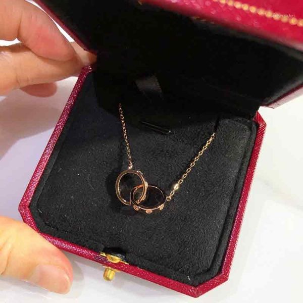 

necklace double love ring s925 sterling silver pendant necklace for women's high jewelry christmas party gift1