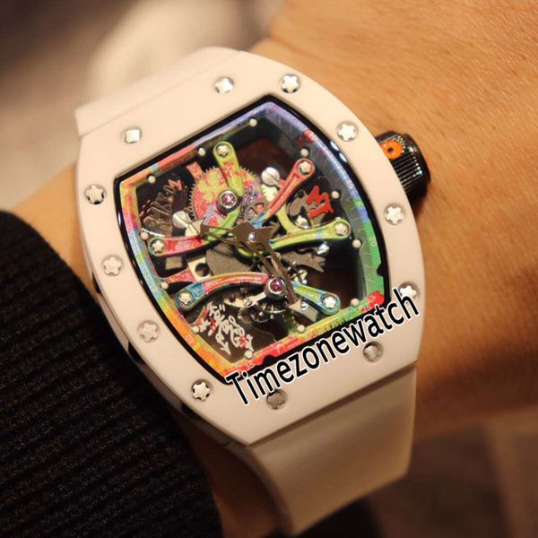 

Edition 68 01 rm 68 01 tourbillon cyril kongo white ceramic color graffiti keleton dial miyota automatic men watch rubber watche b17