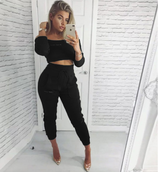 

two piece/ set outfits jumpsuit playsuit casual clothes women crop long pant, White