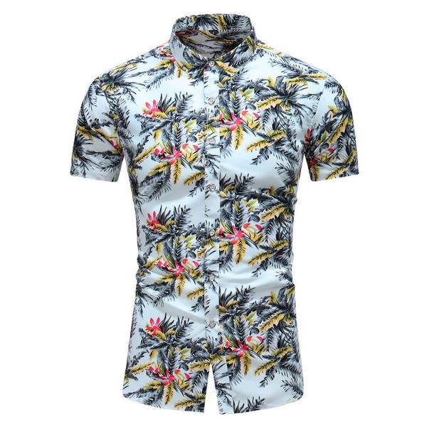 

men short sleeve hawaii shirt mens casual print loose hawaiian slim fit leaf shirts hip hop plus size shirt men dress cloth#j1, White;black