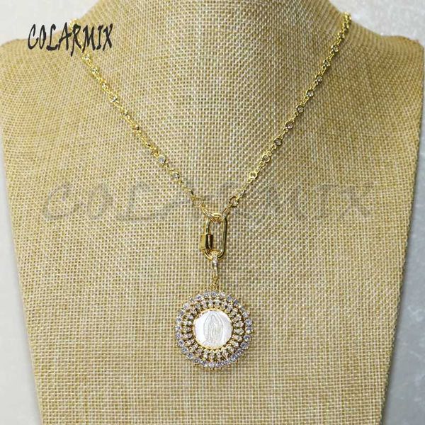 

3 strand shell virgin marry necklace lock carabiner necklace fashion zircon accessories for women 50466, Silver