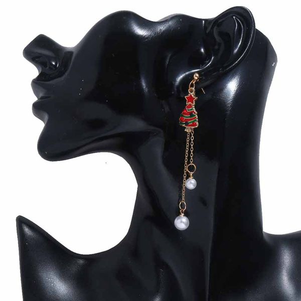 

forseven women girl elegant long tassel simulated pearls christmas tree bell crutch shape pendant earrings xmas party eardrop, Silver