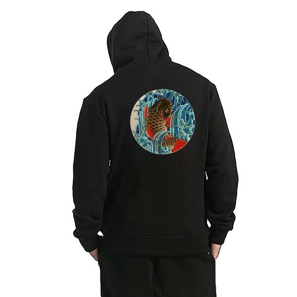 

мужская дизайнерская толстовка с капюшоном зима толстый флис роскошь kio толстовки удачи рыба волна свитшот любителей любителей уличной кофт, Black