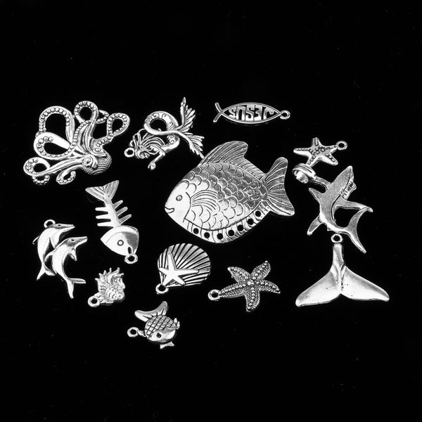 

wholesale 13 assorted animal styles dolphin fish star pendant charms craft findings sea animal, Black