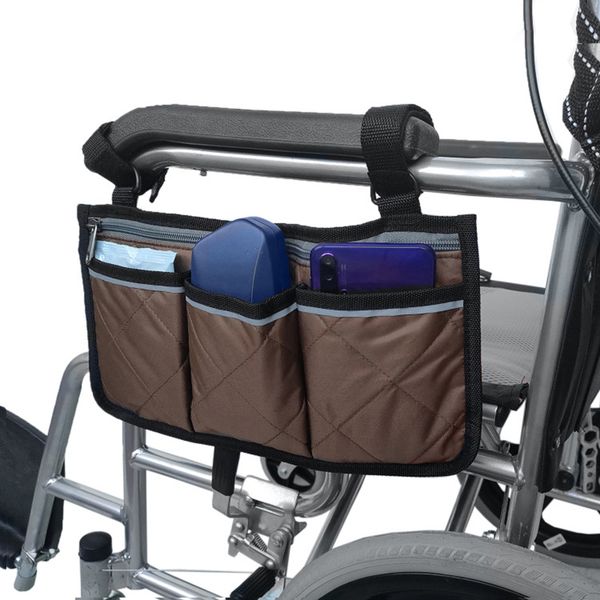 

wheelchair side bag armrest pouch organizer multi-pockets storage bag with reflective strip tp899