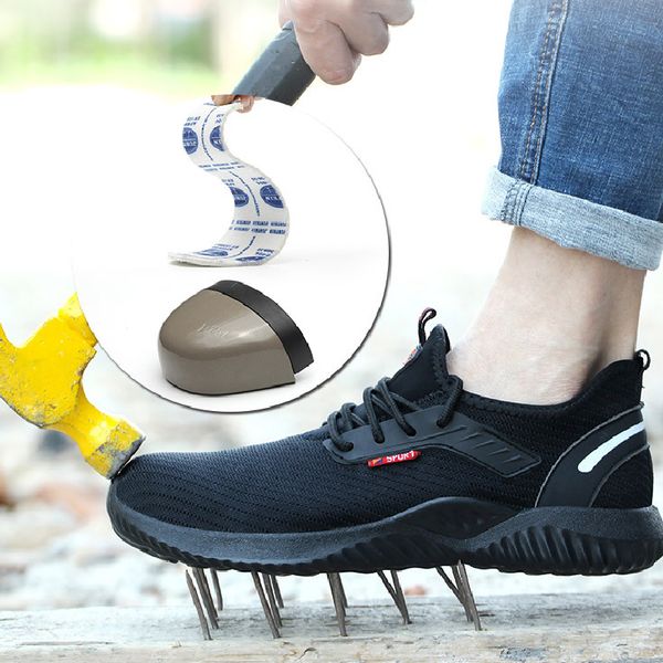 

new mens safety boots fashion man outdoor breathable casual sneakers steel toe cap anti-crack puncture proof work safety shoes, Black