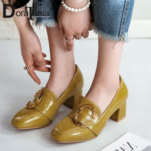 

doratasia new brand female spring pumps casual square toe pumps women metal decoration square heels slip on office shoes woman, Black
