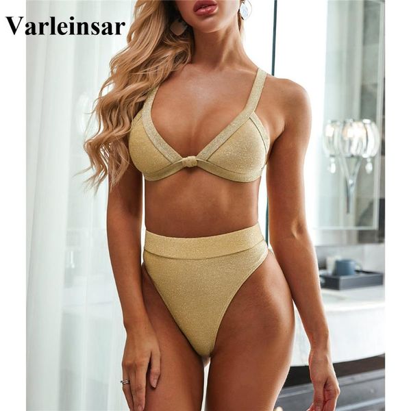 

new shiny glitter sparkling bikini high waist swimsuit women swimwear two-pieces bikini set bather 2020 bathing suit v1944