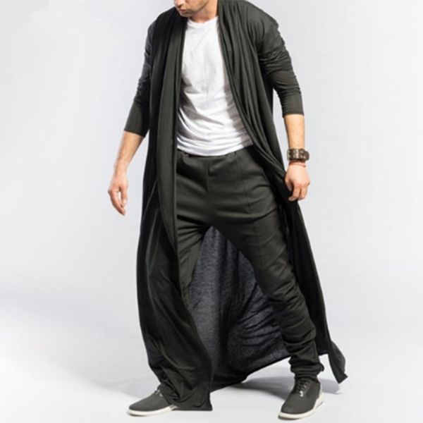 

gothic men long jacket spring autumn slim long trench coat mens solid color thin casual windbreaker new male cardigan outerwear, Tan;black