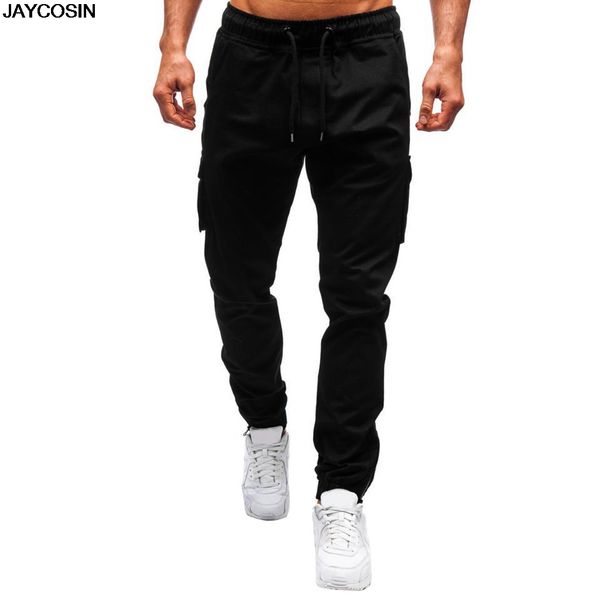 

klv pants new summer men pure color pocket overalls casual pocket sport work casual trouser pants for all season 9610, Black