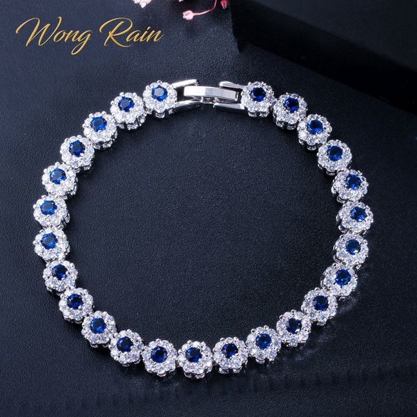 

wong rain vintage 100% 925 sterling silver sapphire emerald gemstone birthstone bangle charm flower bracelets jewelry wholesale, Black