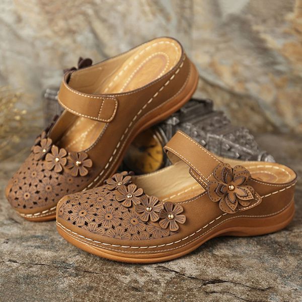 

2020 women's sandals retro floral sweet platform shoes woman flat sandals ladies pu leather sandalia feminina footwear plus size, Black