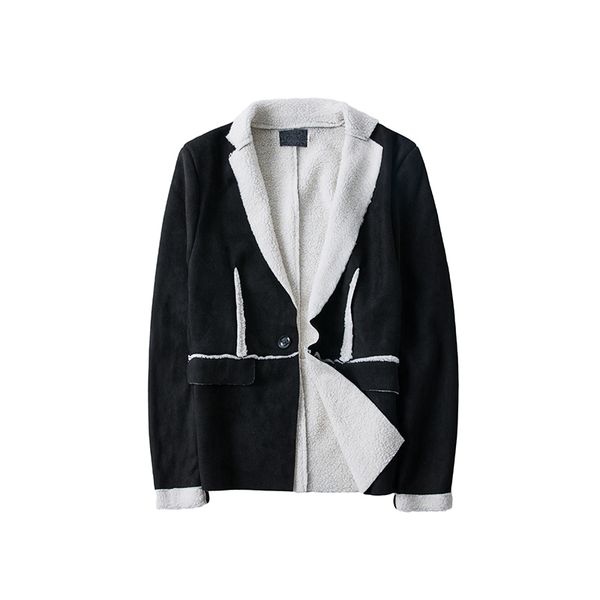 

menne men suit men's suit fashion casual lapel lamb fur suede composite men's blazer coat, White;black