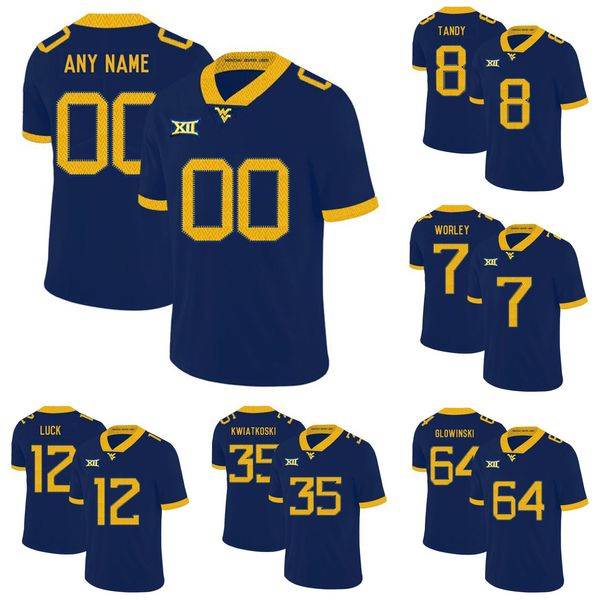 

oliver luck stitched men's west virginia mountaineers sam cookman sean ryan daryl worley gray white yellow navy blue college jersey 4xl, Black