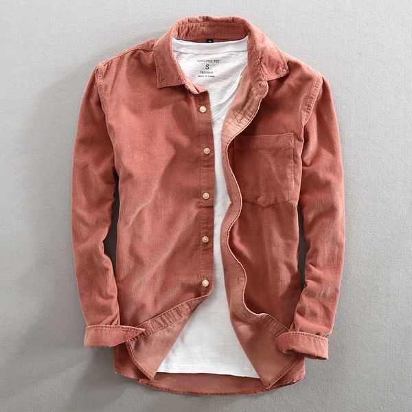 

men's casual shirts men 2021 spring and autumn fashion brand japan style vintage slim fit corduroy shirt male blue red cloth, White;black