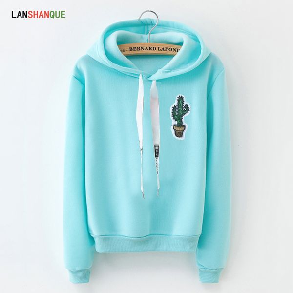 

lanshanque s-xxxl autumn winter fleece harajuku pullover solid thick loose women hoodies sweatshirts female casual coat, Black