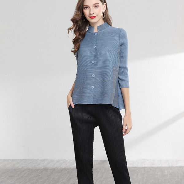 

lanmrem 2019 новый воротник водолазки однобортный три четверти плиссированные свободные открытые стежка кардиган женский короткий жакет wg95, Tan;black