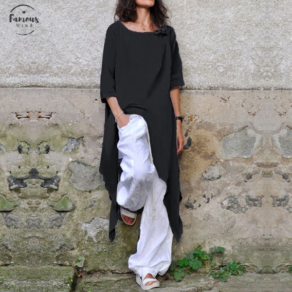 

2019 summer vintage women blouses half sleeve o neck casual tunic shirts irregular long blusas mujer plus size, White