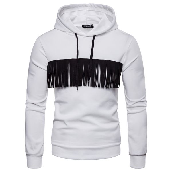 

men hoodies 2018 autumn winter new tasseled men style trim and matching color hooded jacket male sweat shirts clothing, Black